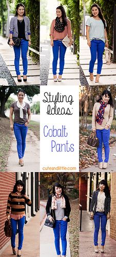 styling inspiration ideas cobalt blue pants by kileencheng, via Flickr Dallas Fashion, Styling Inspiration, Blue Trousers, Colored Pants, Of Outfits