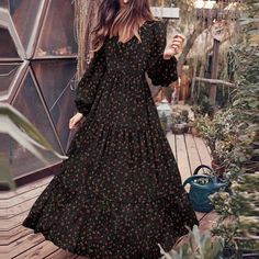 Lasaky - Origin of Creative Winter Casual Snow Chiffon Sweater Dress with Round Neck and Flared Design Dirndl Outfit, Sundress Casual, Bandeau Tops, Floral Print Tunic, Womens Fashion Casual Winter, Dress Sleeve Length, Printed Robe, Chiffon Floral, Chiffon Fashion