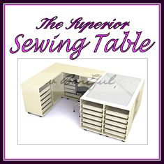 an advertisement for the sewing table with drawers on each side and one drawer at the top