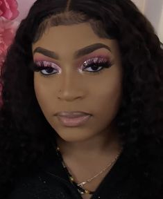 Pink And Sliver Makeup Looks Black Women, Pink And Silver Natural Makeup, Light Pink Makeup Looks Black Women Prom, Pink Birthday Eyeshadow, Pink Under Nails, Pink Silver Makeup Looks, Light Pink And Silver Makeup, Pink And Grey Makeup Looks, Pink Makeup Rhinestones