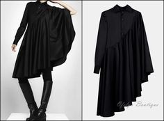 (1) Bat Sleeve Loose Fit Cape-Style Blouse Shirt Asymmetrical pleated Skir – Ofelya Boutique Executive Goth, Monochrome Wardrobe, Bat Sleeve Dress, Punk Pastel, Queer Punk, Collection Ideas, Pleated Skirt Dress, Sweater Dress Outfit, Long Sleeved Dress