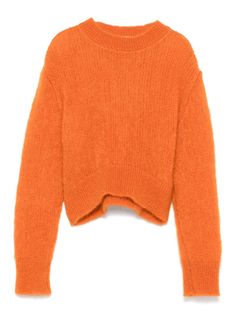 orange wool blend knitted construction crew neck long sleeves ribbed cuffs and hem Preppy Orange, Orange Clothes, Orange Stuff, Versace Sweatshirt, Orange Sweater, Dress With Jean Jacket, Teen Boy Outfits, Orange Outfit, Baby Boy Accessories