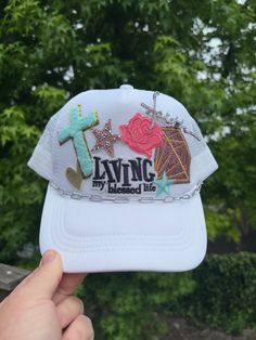 Faith themed Trucker Patch Hat. These are the hottest trend on social media today. Great for festivals, concerts, night life and everyday wear. This foam trucker hat is fully adjustable and offered in hat colors Black, White, Light Pink, Neon Pink, Neon Yellow and Green Camouflage. Custom Hats avail. One size fits all. $35 Small Print: patch, mama, cowboy, hat, faith, rock and Roll, trucker, patch, cap, chain, iron on, sew on, festival, concert, neon, baseball cap, ball hat, chain, vintage, retr Trucker Baseball Cap With Flat Brim For Festival, Festival Trucker Cap With Flat Brim, Trucker Style Flat Brim Baseball Cap For Festivals, Festival Trucker Hat With Flat Brim, Trucker Hat With Flat Brim For Festivals, Trucker Flat Brim Baseball Cap For Festivals, Trendy Festival Trucker Hat With Flat Brim, One Size Fits Most Snapback Trucker Hat For Festivals, Trendy Snapback Hats For Festival