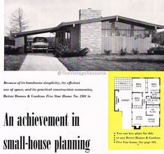 an advertisement for a small house plan in the 1950's or early 1960s's