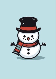 a snowman with a hat and scarf on it's head is standing in front of a blue background