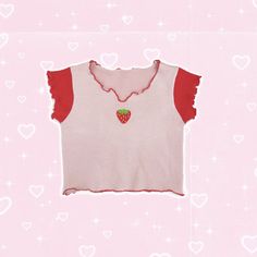 y2k-kawaii-fashion-Strawberry Shortcake Crop Top--Pinky Dollz Cute Cropped Stretch Crop Top, Cute Stretch Cropped Crop Top, Cute Red Cotton Crop Top, Fitted Pink Top With Strawberry Print, Starberry Shortcake, Strawberry Crop Top, Strawberry Clothes, Strawberry Clothing, Strawberry Shortcake Costume