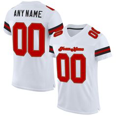 Order the jersey with special name & number you want from our shop, making a vibrant look on the field or daily life! Features: 1. Material: 100% Recycled Polyester-Body; 88% Nylon/12% Spandex-Neckline, Sides, Sleeves 2. Fit: Authentic jerseys have an athletic cut that fits snug in the chest and shoulders. 3. Stitched tackle twill name and numbers 4. Sublimated stripes on sleeves 5. Zone stretch fabric for enhanced movement; Tailored fit designed for movement 6. Moisture-wicking fabric has spong College Red Jersey With Letter Print, Red College Jersey With Letter Print, Sporty Red Jersey For Football Season, Red Sporty Jersey For Football Season, Red Team Spirit Jersey For College, Customizable Red Jersey For Sports Season, Red Jersey For College Team Spirit, Red Varsity Jersey With Team Name, Red Letter Print Jersey For Football Season