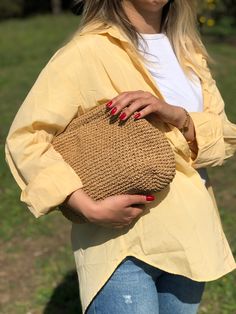 HANDMADE STRAW POUCH CLUTCH BAG 🛍️Inspired by nature sustainable fashion ✅Any woman must have this bag for every fashionista.Whether you keeping it to yourself or gifting someone you care, it will be unforgettable. Daily use, a fashionable women's accessory for special occasions ✅I made this beautiful clutch from natural paper rope which is organic cotton. ✅The interior of the straw summer bag is fully lined with cotton and has a hidden metal lock. A lining of the appropriate color is sewn into the crochet raffia bag.  ✨Handmade products ✨Natural raffia yarn ✨Premium duck (a special kind of fabric) lining ✨Ultra-careful craftsmanship   ✨High-quality special products for you  ✅You can combine your clothes with a straw summer bag on summer days. Suitable for use as handbag, make-up bag or p Everyday Clutch With Braided Handles, Chic Natural Clutch With Braided Handles, Everyday Woven Straw Pouch Bag, Summer Straw Clutch Bag For Everyday, Everyday Handwoven Clutch Bag, Handmade Natural Color Clutch For Everyday, Everyday Handwoven Straw Pouch Bag, Natural Tote Clutch For Vacation, Everyday Natural Pouch Straw Bag