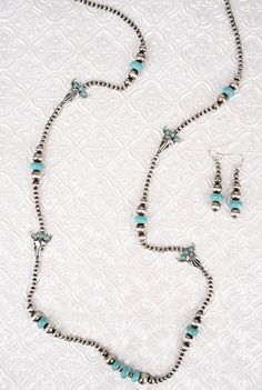 This fun necklace is great for layering! Beaded Turquoise Metal Jewelry, Turquoise Beaded Metal Jewelry, Southwestern Nickel-free Turquoise Jewelry, Southwestern Turquoise Nickel-free Jewelry, Adjustable Turquoise Jewelry With Lobster Clasp, Nickel Free Blue Southwestern Jewelry, Southwestern Style Metal Jewelry For Gifts, Southwestern Style Metal Jewelry As Gift, Southwestern Style Metal Jewelry Gift