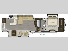 the floor plan for a travel trailer that is equipped with an additional kitchen and living area