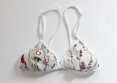 Embroidered floral lingerie set triangle bra white bralette Lingere Set, Boho Goth, Floral Lingerie, Bra Items, Visible Mending, White Bralette, Mesh Bra, Lingerie Sets, Triangle Bralette