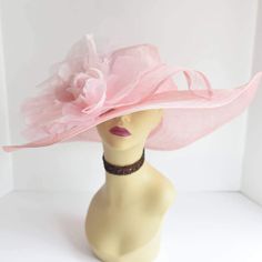 This is a wide loopy brim Hat with jumbo silk flowers, elegant, beautiful. Great for Kentucky derby, weddings, church, Easter, Royal Ascot, horse races, cocktails, tea party, or any hat wearing occasion. Hat base size: From front to back appr: 20.5" (52cm) From left to right appr: 20.5" (52cm) Wide brim Appr: 6.5~8"" Head girth: 22.5"(57cm), adjustable string inside to make smaller to fit your head. If you want other colors in this style, just search the same item code in my store, you will find them. ✿*.Tip.*✿ ❣️If you want a customized piece, please follow the instructions below: 🔹Present style of hat or fascinator you would like from the store, with additional photos of your outfit and any other details you'd like me to know. 🔹After this process is done, I will send a photo of the sel Feminine Adjustable Hats For Kentucky Derby, Feminine Adjustable Hat For Kentucky Derby, Feminine Curved Brim Hats For Kentucky Derby, Feminine Short Brim Hat For Kentucky Derby, Pink Sun Hat For Spring Weddings, Spring Wedding Wide Brim Boater Hat, Feminine Summer Wedding Hats, Elegant Pink Sun Hat For Royal Ascot, Pink Sun Hat For Wedding, Kentucky Derby