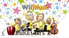 an animated group of people with musical instruments and stars in the background that says wim music