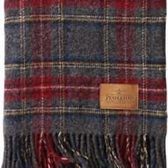 A Handsome And Sometimes Hard-To-Find Pendleton Charcoal Stewart Motor Robe. This Tartan Plaid Throw/Blanket Has A Convenient Leather Carrier. Plaids In Red And Gray Color The 50 X 66-Inch Packable Throw With A Pendleton Leather Patch In One Corner. A Nice Touch. A 3-Inch Self-Fringe Finishes The Edges On This 100% Soft Wool Throw. Can Be Used Inside Or Outside For Picnics, At Home On The Sofa, Or A Leg Warmer For The Stadium. Great Holiday Gift. Made In The Pendleton Tradition Of Excellence. Wool Blanket Edging, Wool Blanket Men, Tartan Plaid Furniture, Wool Blanket Pendleton, Recycled Wool Sweater Blanket, Wool Blanket Stitch, Wildwood Plaid Blanket, Wool Blanket Christmas Trees, Pillows Made From Wool Blankets