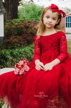 ALL FLOWER GIRL DRESSES 10% OFF - USE CODE: FLOWERGIRL10 😍 FREE SHIPPING ON ALL ORDERS $100 UP This Whimsical and romantic, a bit eclectic and endearing. Red flower girl dress by Hannah Rose Vintage is so special it will create magical memories on your wedding day. Dress is red lace with long sleeves and self-ties in back. Lined. These dresses are beautifully rustic, bohemian and vintage-inspired and perfect for bohemian beach, rustic or fairytale wedding themes. While This style is also perfec Bohemian Flower Girl Dress, Bohemian Flower Girl, Boho Flower Girl Dress, Dance Portraits, Red Flower Girl, Red Tulle Skirt, Fairytale Wedding Theme, Vintage Flower Girls, Flower Girl Dresses Vintage