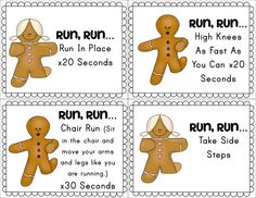 four ginger cookies with instructions to run, run, run and run in the race