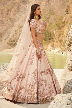 Buy Pink Raw Silk Embroidery Scoop Neck Sepia Bridal Lehenga Set For Women by Dolly J Online at Aza Fashions. Dolly J, Raw Silk Embroidery, Suits For Women Indian, Lehenga Pink, Engagement Lehenga, Raw Silk Lehenga, Simple Lehenga, Wedding Lehenga Designs, Lehenga Designs Simple