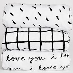 two black and white sheets with words on them that say love you, i love you