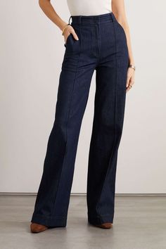 Women Jeans Pants, Classy Jeans, High Waisted Straight Leg Jeans, Leg Stretching, Straight Leg Trousers, Wide Leg Denim, Fashion Mode, Looks Vintage, Straight Pants