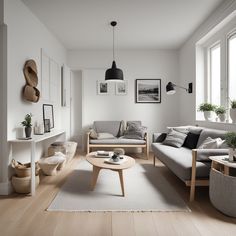 a living room filled with lots of furniture and decor on top of a hard wood floor