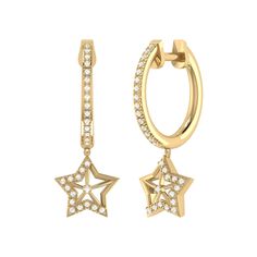 The Lucky Star Hoop Earrings inspire you to claim your inner ambition and shoot for the stars. Crafted in 14K Yellow Gold, these hoop earrings feature 100% natural, genuine diamonds. 0.16 carats of diamonds are used in individual plate prong and collet prong settings. These earrings sit perfectly below the ear lobe and are 25 mm long, 9.2 mm wide and 3 mm thick. These earrings are beautifully presented with the inspirational poem 'Dreamer' written by the LMJ founder & CEO. *Note: This piece is handmade on a made-to-order basis. Please allow 2 weeks for delivery. Star Hoop Earrings, Store Jewelry, Lucky Star, Diamond Hoop Earrings, Yellow Diamond, Jewelry Earrings Hoops, Star Designs, 14kt Gold, Shelf Life