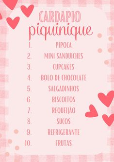 a menu with hearts on it for valentine's day in spanish and english language