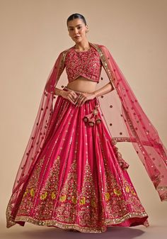 Hot Pink Embroidered Silk Lehenga Prevasu - Fabilicious Fashion Embroidered Art Silk Gown, Embroidered Kundan Gown With Traditional Drape, Embroidered Dola Silk Gown For Festivals, Designer Embroidered Art Silk Gown, Embroidered Art Silk Gown For Navratri, Navratri Art Silk Embroidered Gown, Navratri Embroidered Art Silk Gown, Festival Embroidered Dola Silk Gown, Embroidered Chanderi Gown For Festivals