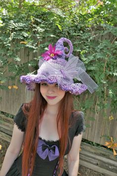 This is my crochet fairy or witch hat.   This is a finished hat what you see in the photo is what you get.  It is adult size and once one is gone I can not make it with the same yarn again, since most of the yarn is no longer available.   Want a custom order send me a message. Pattern by https://beacons.ai/leesasknottycorner Whimsical Costume Hats For Cosplay, Whimsical Costume Hats And Headpieces For Cosplay, Whimsical Handmade Crochet Hat, Whimsical Hand-knitted Brimmed Mini Hats, Whimsical Crochet Hat For Festivals, Whimsical Crochet Mini Hat, Crochet Mini Hats In Whimsical Style, Handmade Whimsical Brimmed Crochet Hat, Whimsical Hand-knitted Brimmed Crochet Hat