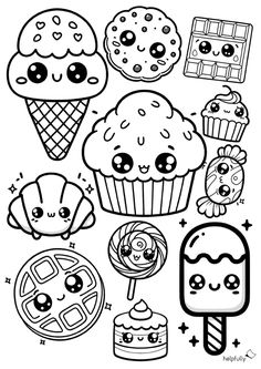 coloring pages for kids with different types of ice cream and cupcakes on them