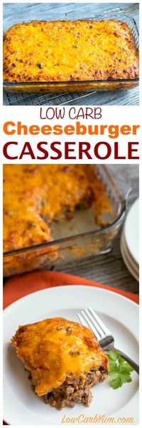 low carb cheeseburger casserole on a plate with a fork