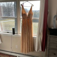 Beautiful Mac Duggal Gown, Never Worn, Tags Are Removed. Color Is More Like Pics I Have Taken, Not Stock Photo Glamorous Yellow Floor-length Evening Dress, Yellow Floor-length Maxi Dress For Prom, Yellow V-neck Party Gown, Elegant Yellow V-neck Gown, Formal Yellow Gown With Sweep Train, Yellow V-neck Wedding Gown, Yellow Floor-length Prom Evening Dress, Yellow Floor-length Prom Dress, Gold Floor-length Dress For Homecoming