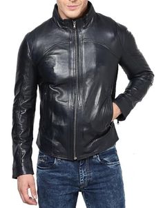 Men's Leather Jacket Genuine Lambskin Black Biker Motorcycle Jackets For Men MJ087