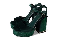 Kenneth Cole New York Dolly Crystal - Women's Shoes : Hunter Green : Create a standout look at the next party or night out by pairing your ensemble with the Kenneth Cole New York Dolly Crystal Heels. Textile upper. Man-made lining and insole. Buckled closure on the ankle strap. Open square toe. Crystal-embellished block heel. Textile and synthetic outsole. Imported. Measurements: Heel Height: 4 3 4 in Weight: 1 lb Platform Height: 1 1 4 in Product measurements were taken using size 8, width M. P Party Block Heels With Ankle Strap And Stacked Heel, Party Block Heels With Heel Strap And Square Toe, Ankle Strap Block Heels For Evening Party Season, Ankle Strap Block Heels For Evening Parties, Party Platform Sandals With Square Toe, Party Square Toe Platform Sandals, Party Block Heels With Heel Strap, Glamorous High Heels For Evening, Block Heel Embellished Sandals For Night Out