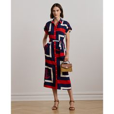 Celebrating the season’s nautical-inspired aesthetic this version of Lauren Ralph Lauren’s iconic shirtdress depicts a color-blocked anchor motif. Accented by a silhouette-defining belted waist this style is rendered in fluid crepe de chine for an airy look and feel. Inspired Aesthetic, Anchor Print, Shirtdress, Lauren Ralph Lauren, Nautical, Dress Outfits, Ralph Lauren, Celebrities, Clothes For Women