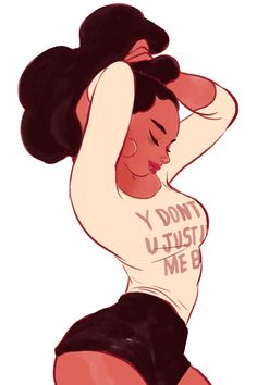 a drawing of a woman with her arms behind her head and the words don't u just me on it