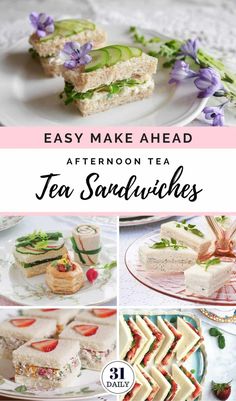 afternoon tea sandwiches with text overlay that reads easy make ahead afternoon tea sandwiches