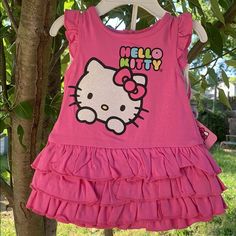 Hello Kitty Infant Dress Size 3 Months Cute Fitted Dress With Cartoon Print, Hello Kitty Print Fitted Dress For Spring, Cotton Short Sleeve Dresses With Cartoon Print, Casual Hello Kitty Print Dress For Spring, Cute Short Sleeve Dresses With Hello Kitty Print, Fitted Pink Hello Kitty Dress, Cute Fitted Hello Kitty Print Dress, Cute Pink Hello Kitty Dress, Hello Kitty Print Cute Spring Dress