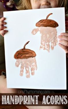 Our Attempt at this Handprint Acorn Craft - She didn't want to put her fingers together lol! #Fun fall craft for kids to make! | CraftyMorning.com Acorn Craft, November Crafts, Acorn Crafts, Handprint Crafts, Daycare Crafts, Fall Crafts For Kids, Autumn Crafts, Classroom Crafts