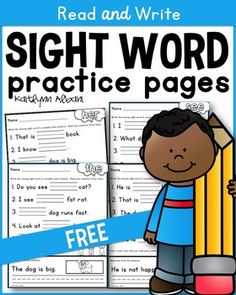 the sight word practice pages for reading and writing with an image of a boy holding a pencil