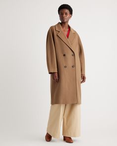 A total classic. Made from Italian Melton wool we sourced exclusively from a prestigious Italian mill, this coat is the finish your cold weather look needs. Think velvety smooth texture and graceful drape on a timeless double-breasted silhouette with a notched lapel. And that relaxed fit? Translates as 100% effortless. Slouch Coat, Chunky Loafers Outfit, Nyc Winter Outfits, Loafers Outfit, Chunky Loafers, Cold Weather Outfits, Shearling Jacket, Smooth Texture, Wool Jacket