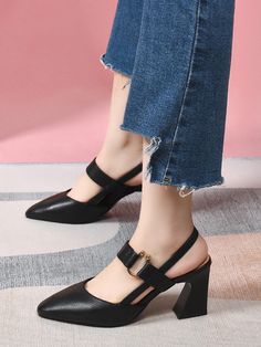 Closed-Toe Shoes Pumps Sandals BLACK-37 Close Toed Shoes, Sandals For Work, Casual Pumps, All Black Shoes, Closed Toe Sandals, Korean Fashion Casual, Closed Toe Shoes, Shoes Pumps, Flat Boots