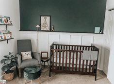 (paid link) Baby guy Nursery Ideas & Inspiration. Dark Wood Nursery, Modern Baby Boy Nursery, Green Nursery Boy, Dark Nursery, Nursery Baby Boy, Wood Crib, Wood Nursery, Baby Room Neutral