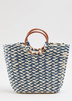 TROPIC LIKE IT'S HOT TOTE Blue Trendy Bucket Bag With Handles, Casual Blue Bucket Bag With Double Handle, Large Capacity Blue Beach Bag, Blue Tote Bag For Vacation, Blue Tote Bag For Beach, Casual Natural Beach Bag With Top Carry Handle, Blue Casual Bags For Vacation, Casual Blue Bags For Vacation, Blue Bucket Bag With Braided Handles For Shopping