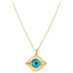 Eye pendant necklace in 18kt yellow gold set with 18 diamonds 0.40 cts. Length: 41.50 centimeters ( 16.34 inches) up to 44.50 centimeters (17.52 inches). Pendant length : 2.00 centimeters ( 0.79 inches). Total weight: 5.51 grams. Gold Plated Necklaces With Pave Setting For Gift, Gold Plated Pave Setting Necklace For Gift, Gold Plated Pendant Diamond Necklace With 17 Jewels, Gold Plated Diamond Pendant Necklace, Gold Plated Diamond Pendant Necklace With 17 Jewels, 14k Yellow Gold Diamond Necklace With Diamond Eyes, Yellow Gold Necklace With Pave Setting As Gift, Yellow Gold Plated Necklaces With Pave Setting, Yellow Gold Plated Necklace With Pave Setting