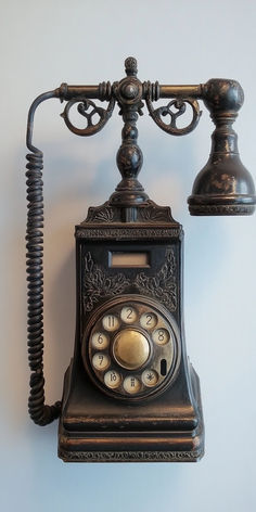 an old fashioned phone is hanging on the wall