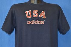 80s Adidas USA t-shirt Large Cheap Adidas T-shirt For Streetwear, Adidas Multicolor Crew Neck T-shirt, Old School Logo, Blue Adidas Logo T-shirt For Sportswear, 80s Adidas, Sporty Blue Adidas Logo T-shirt, Cheap 90s Sports T-shirt, Adidas Tee, Adidas Vintage