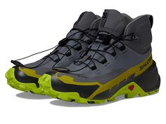 Salomon Cross Hike Mid GTX 2 - Men's Shoes : Quiet Shade/Acid Lime/Golden Lime : Get ready for an adventurous hike wearing Salomon Cross Hike Mid GTX 2 footwear. Textile and synthetic upper. Textile lining. Removable textile insole. GORE-TEX waterproof barrier keeps out the elements while allowing moisture to escape for a drier, more breathable foot environment. Bungee laces. Round toe. Pull-tab on ankle and tongue. Full ClimaSalomon waterproof construction. Thinsulate insulation provides enough Functional Shock Resistant Boots For Outdoor Activities, Shock Resistant High-top Hiking Boots For Outdoor, High-top Shock Resistant Waterproof Boots For Outdoor, Sporty Shock Resistant Hiking Boots For Outdoor Work, Sporty Shock Resistant Waterproof Boots For Outdoor Work, Sporty Shock-resistant Hiking Boots For Outdoor Work, Shock-resistant High-top Hiking Boots For Outdoor, Sporty Waterproof Boots For Outdoor Work, Shock Resistant, Shock Resistant Gore-tex Hiking Boots With Round Toe