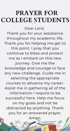 a prayer for college students with the words thank you for your assistance