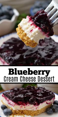 blueberry cream cheese dessert on a fork