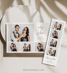 a couple is posing for their wedding photo shoot in front of the photographer's card